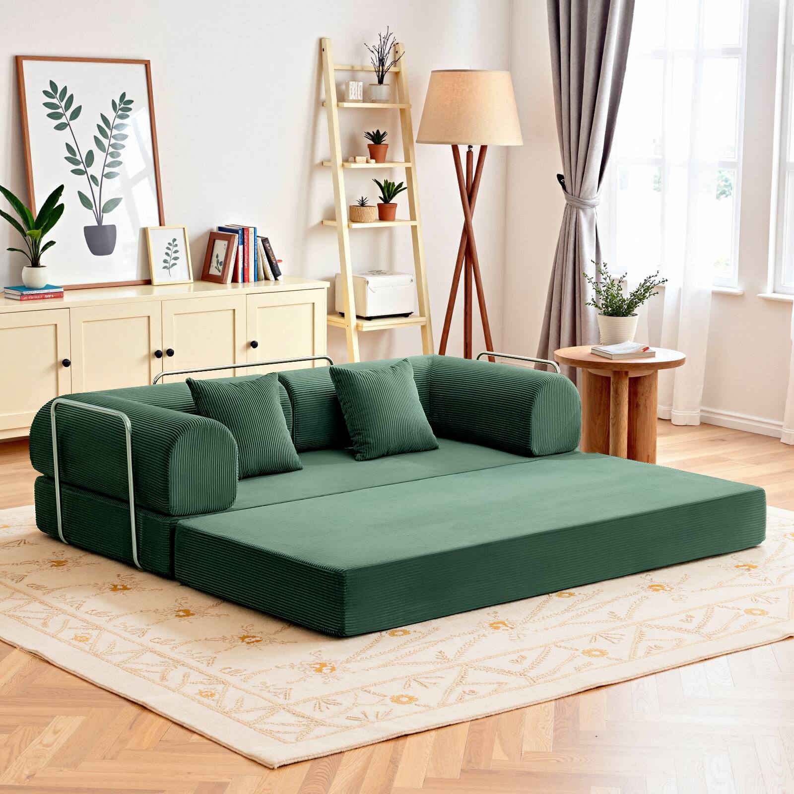 Alt View 9. KERDOM - 78 Inch W Sectional Modular Sofa, 3-4 Person Corduroy Sofa Bed Foldable, High Rebound Density Sponge Sofa, Block Couch - Green.