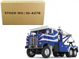 1953 Kenworth Bullnose Heavy-Duty Holmes Wrecker Tow Truck Rich 1/34 Diecast Model by First Gear - Blue and White
