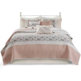 Gracie Mills - Singleton Reversible Paisley Lace 6-Piece Cotton Percale Quilt Set - Blush