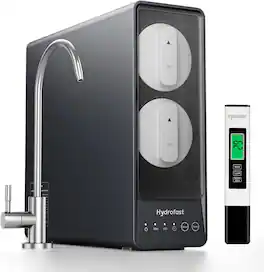 Hydrofast - UB200T 800 GPD Tankless Reverse Osmosis System, 9-Stage Filtration Under-Sink Water Filter 2.5:1 Pure to Drain Room Temp - Dark Gray
