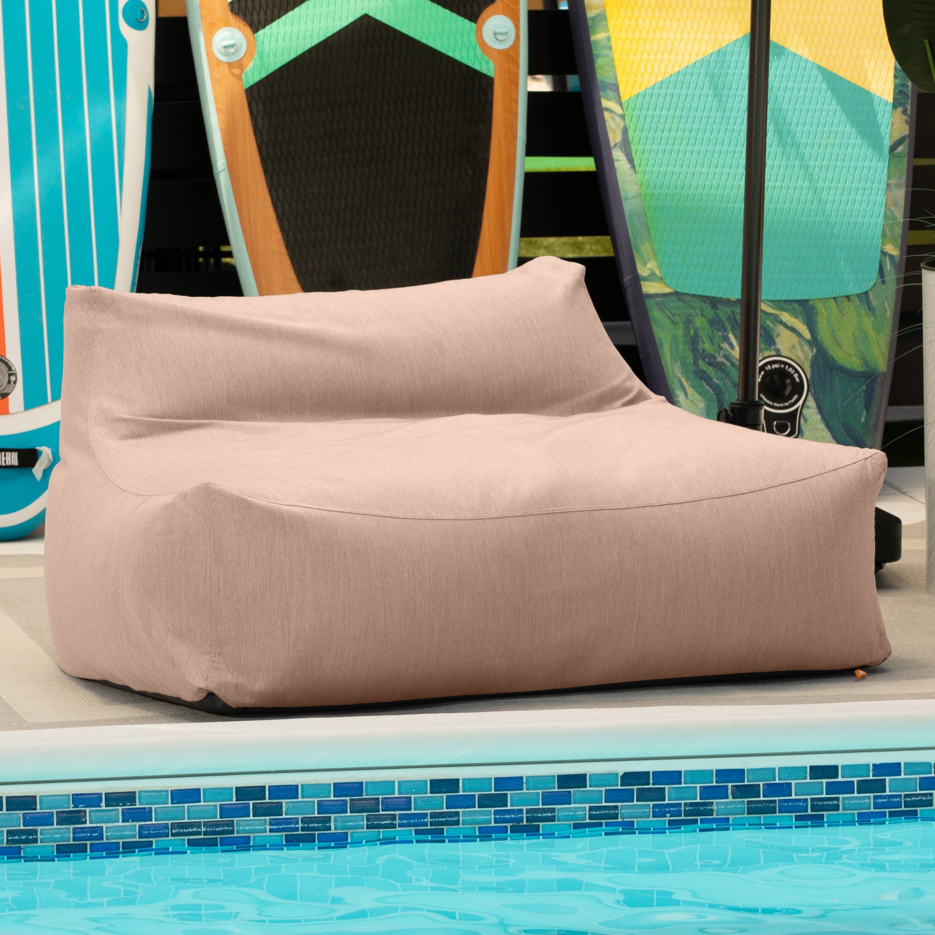 Angle. Jaxx - Jaxx Lavista Outdoor Bean Bag Loveseat / Modern Patio Sofa, Sunbrella, Petal - Petal.