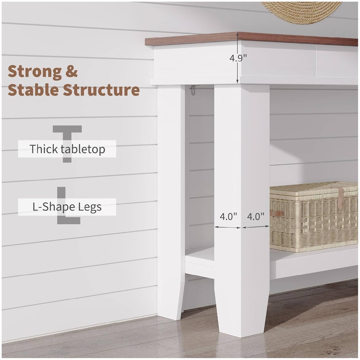 Strong & Stable Structure  
4.9" Thick tabletop  
L-Shape Legs  
4.0" x 4.0"