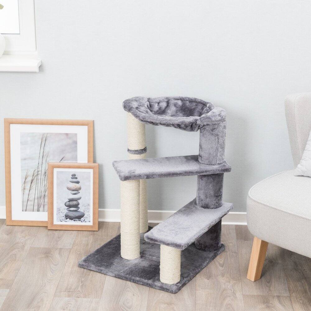 Left. TRIXIE - Baza Senior Plush & Sisal Cat Tree Scratching Posts Hammock & Steps, - Gray.
