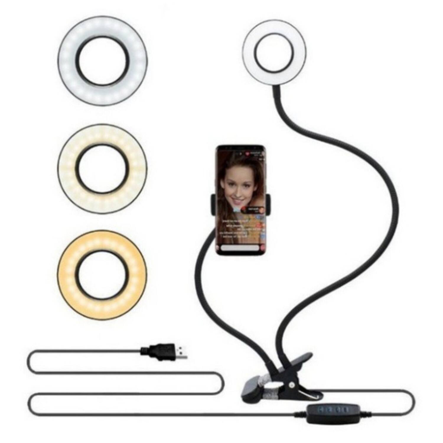 Angle. Stock Preferred - LED Selfie Ring Light with Clamp & Adjustable Stand.