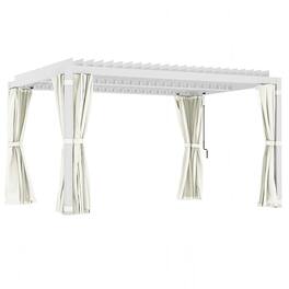 Outsunny - 10' x 13' Louvered Pergola Hardtop Gazebo with Adjustable Aluminum Roof and Frame, Outdoor Pergola - Cream White