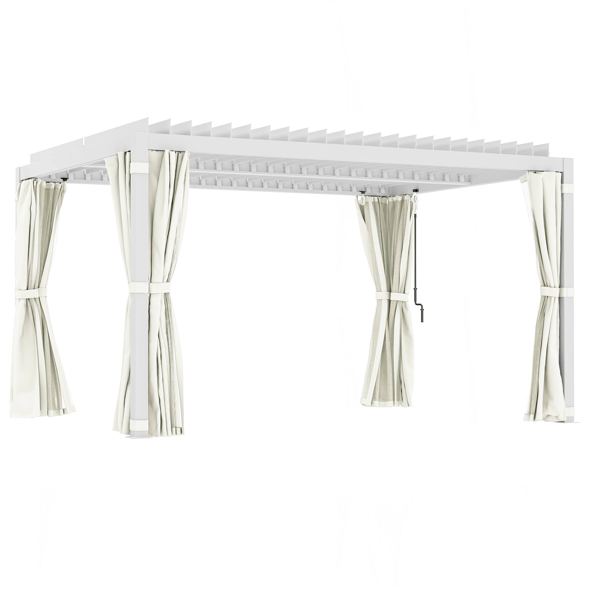 Front. Outsunny - 10' x 13' Louvered Pergola Hardtop Gazebo with Adjustable Aluminum Roof and Frame, Outdoor Pergola - Cream White.