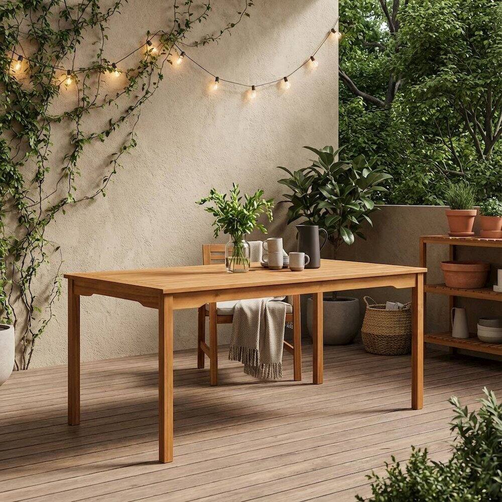 Alt View 2. Outdoor Escape - Oil-Finished Wooden Patio Table with Durable Outdoor Wood Finish - Brown.