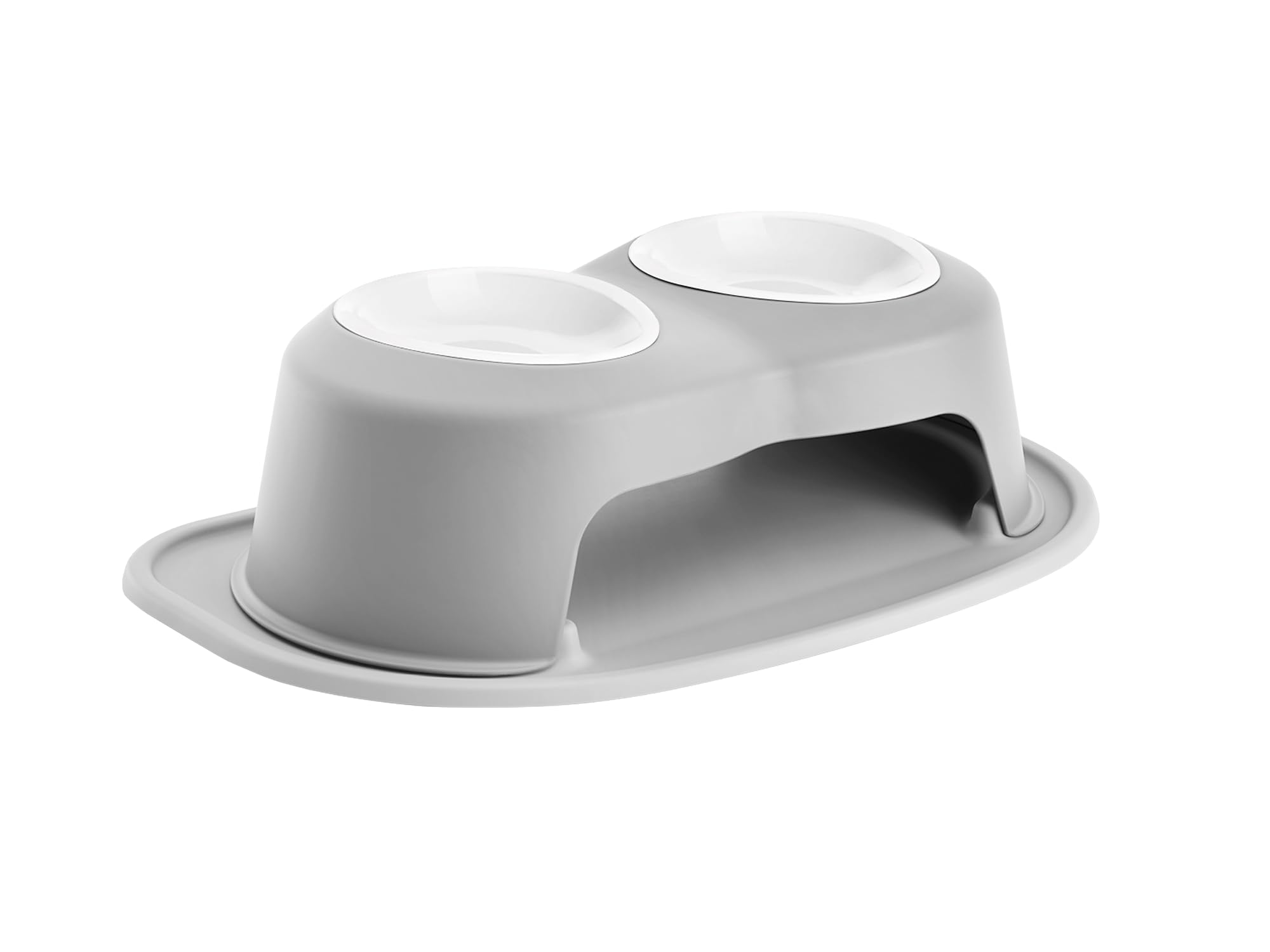 Front. WeatherTech - Double High Pet Feeding System | Elevated Pet Bowls - 6" High Light Grey - 32oz (4 cup) BPA-Free Plastic Bowls - Light Grey.