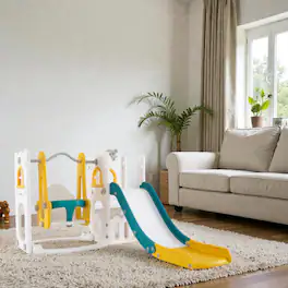 BreeBe - Multi-Function Toddler Swing and Slide Set Featuring Ladder and Hoop - Yellow