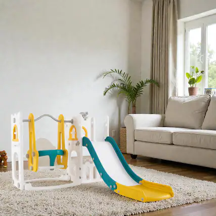 Front. BreeBe - Multi-Function Toddler Swing and Slide Set Featuring Ladder and Hoop - Yellow.