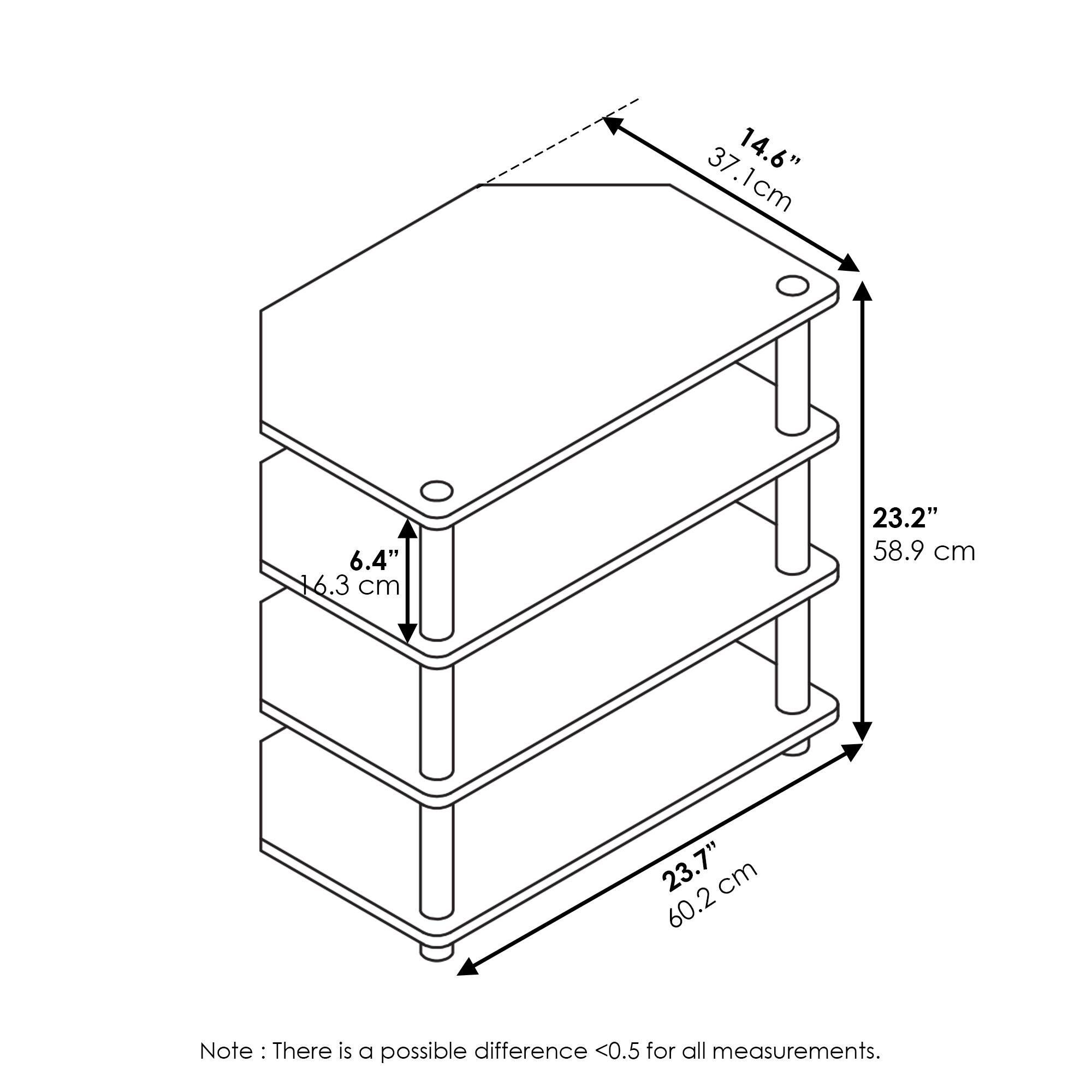 37.1 cm  
14.6"  
6.4" 16.3 cm  
23.2" 58.9 cm  
23.7" 60.2 cm  

Note: There is a possible difference <0.5 for all measurements.