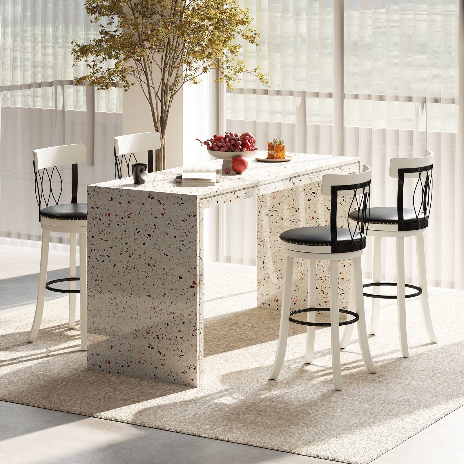 Alt View 1. Gymax - Gymax 29'' Set of 4 Bar Stools w/ Footrest Rubber Wood Frame & Tufted Rivets - Black.