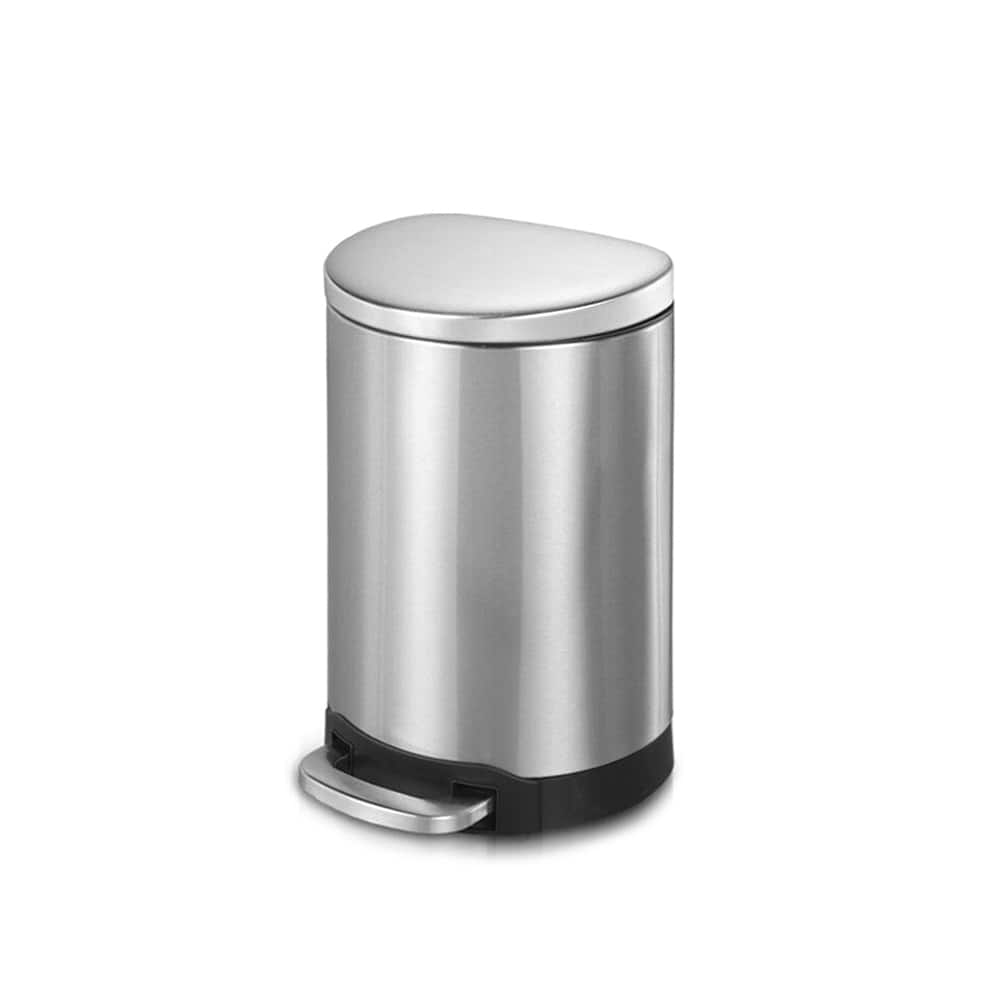 Front. Innovaze - 1.6 Gal./6 Liter Stainless Steel Semi-round Step-on Trash Can for Bathroom and Office - Silver.