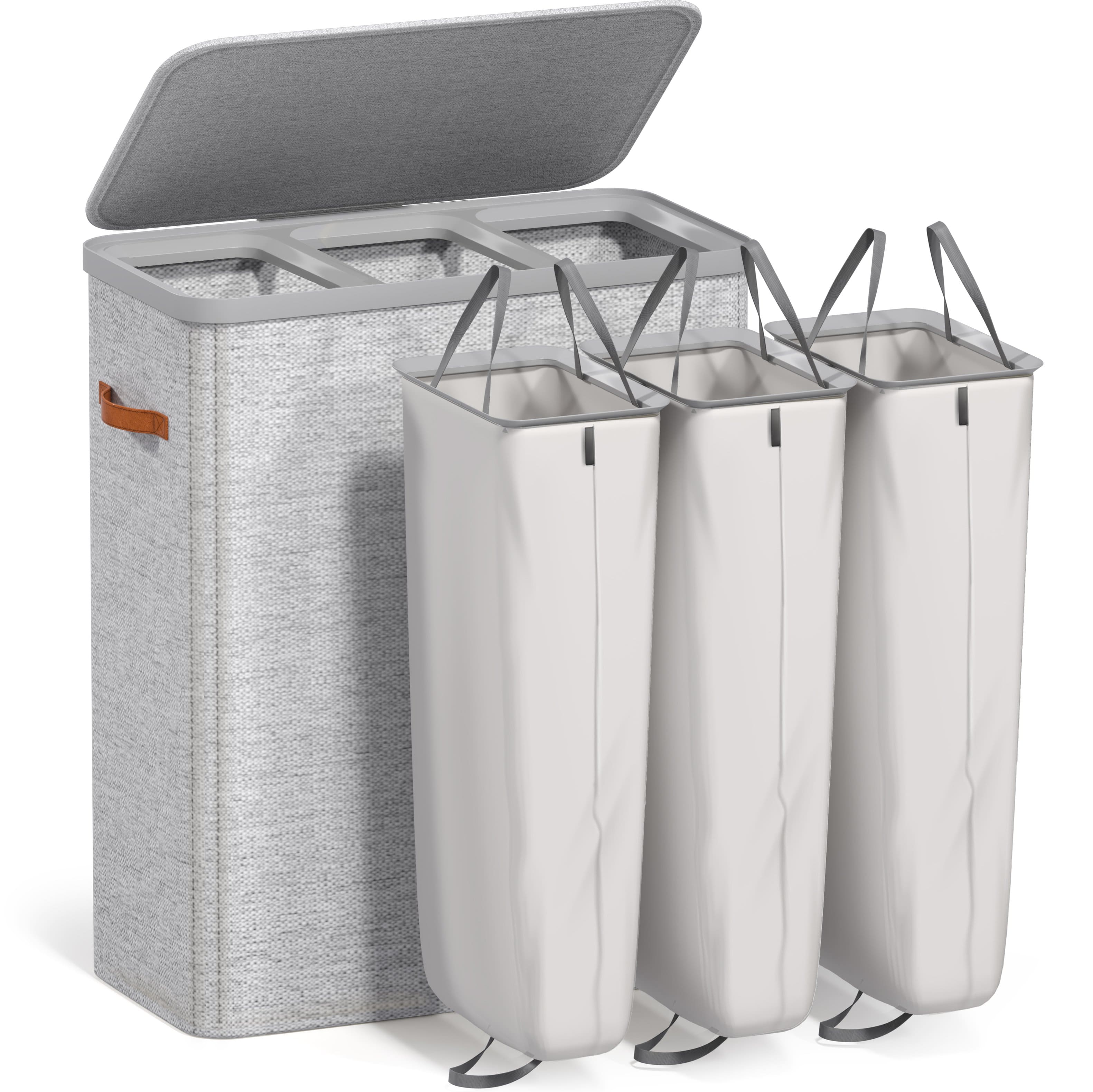 Sorbus - Fabric Laundry Hamper, Collapsible 3-Compartment Laundry Basket with Removable Laundry Bag - Gray