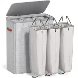 Sorbus - Fabric Laundry Hamper, Collapsible 3-Compartment Laundry Basket with Removable Laundry Bag - Gray