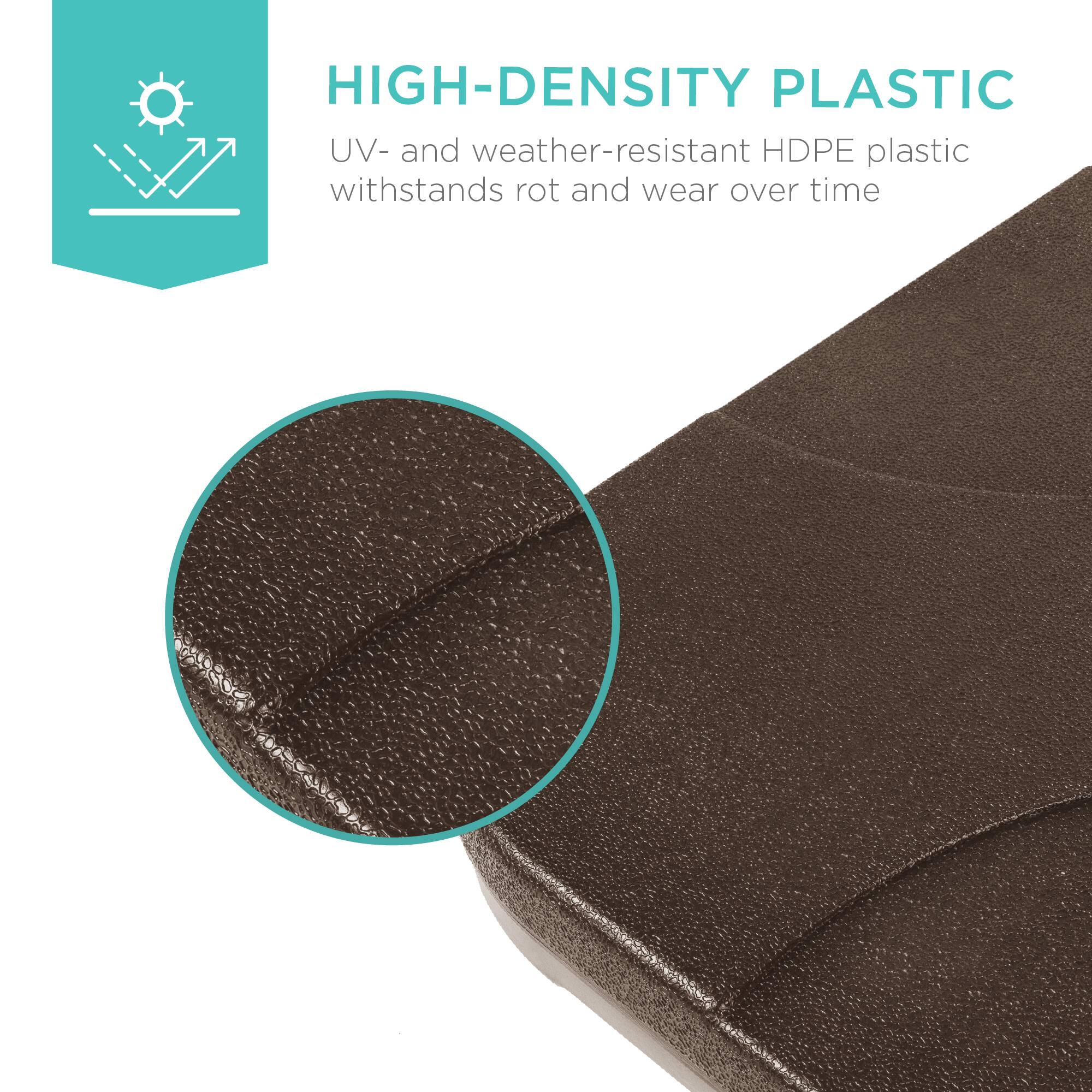 HIGH-DENSITY PLASTIC  
UV- and weather-resistant HDPE plastic withstands rot and wear over time