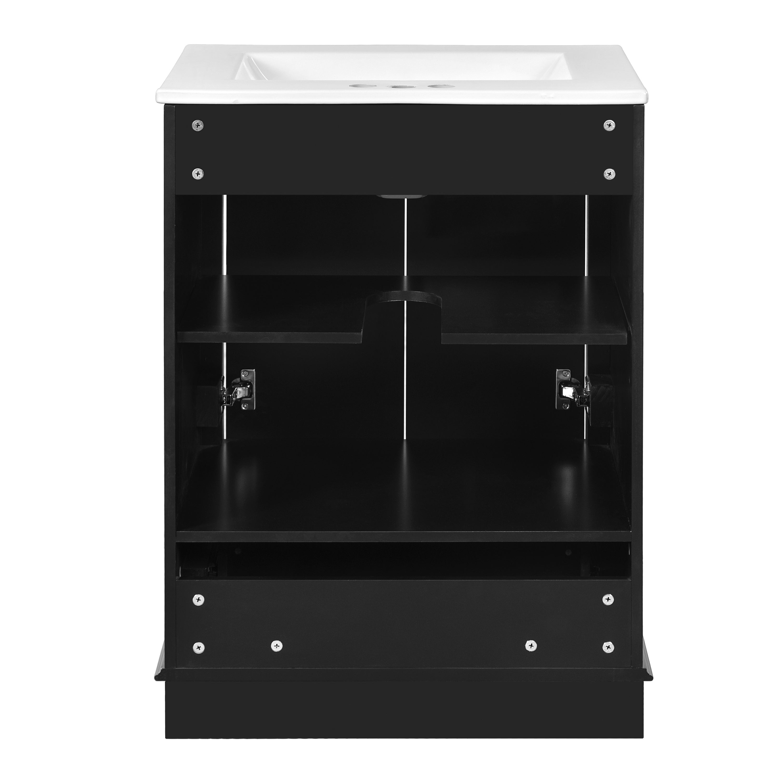 Alt View 9. Boyel Living - 24 Inch Bathroom Vanity Black with Ceramic Sink Soft Close Doors Silver Handles - Black.