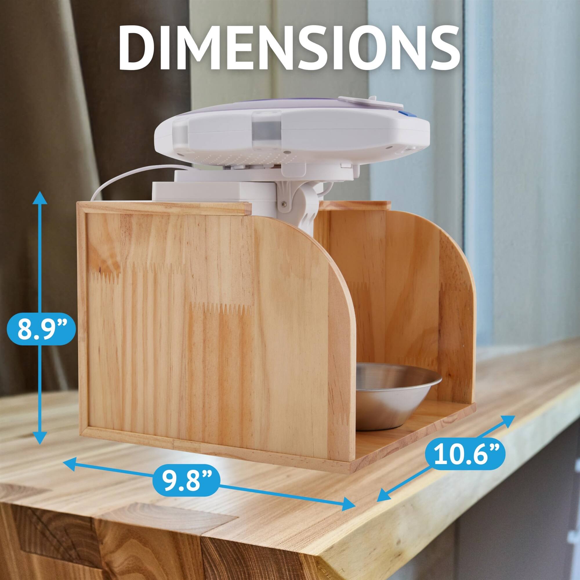 DIMENSIONS 8.9" 9.8" 10.6"