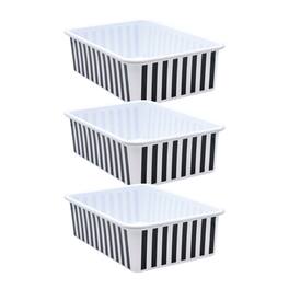 Teacher Created Resources - Black and White Stripes Large Plastic Storage Bin, Pack of 3