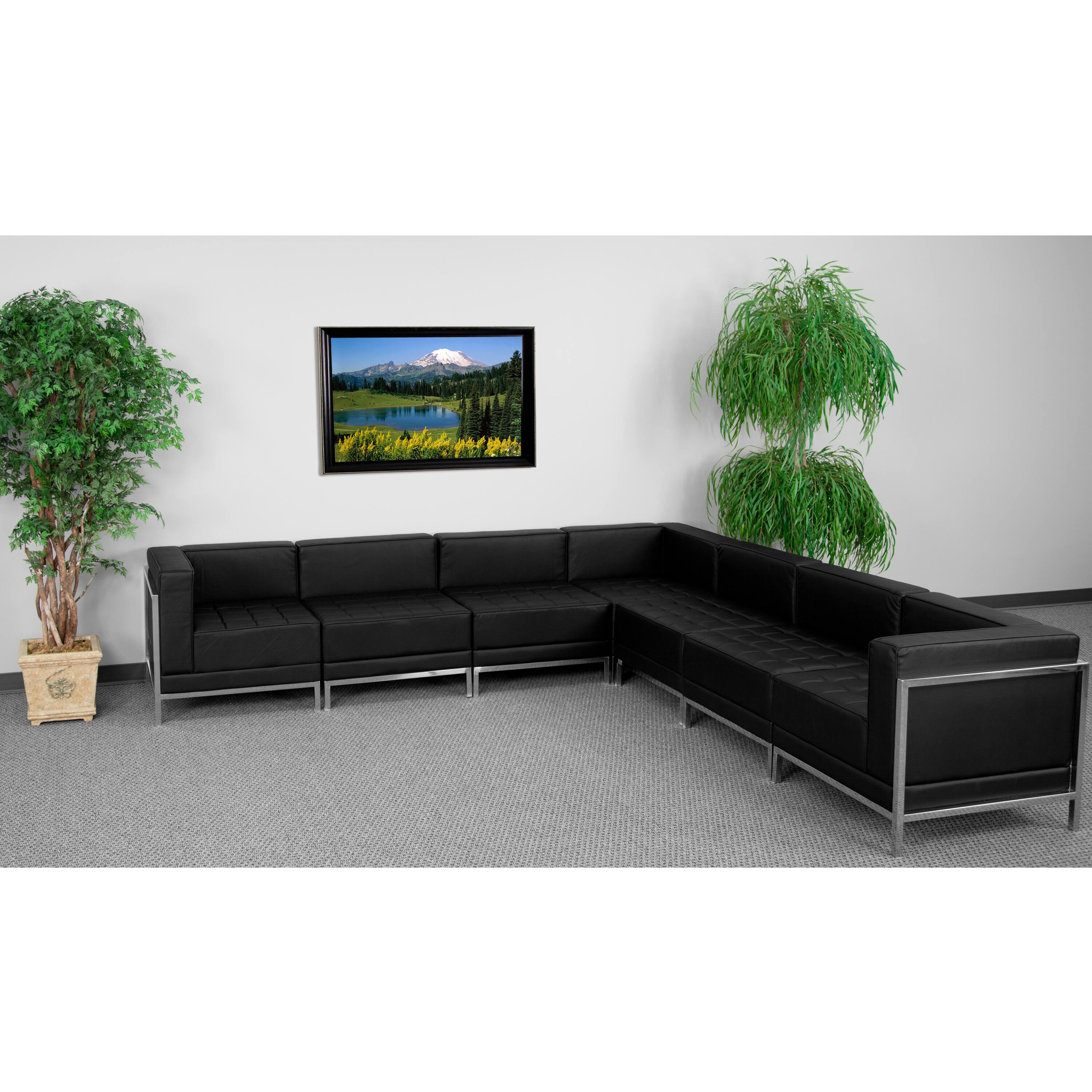 Angle. Flash Furniture - HERCULES Imagination 7-Piece Reception Guest Chair Sectional with Ganging Clips, Model ZB-IMAG-SECT-SET1 - Black.