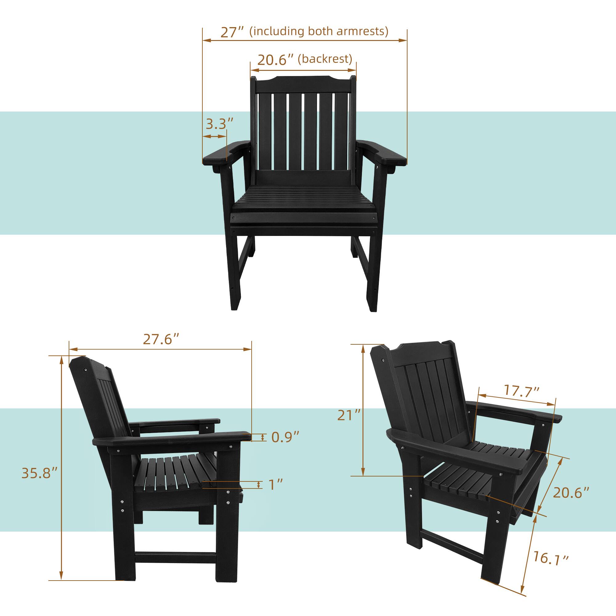 - 27" (including both armrests)
- 20.6" (backrest)
- 3.3"
- 27.6"
- 0.9"
- 21"
- 17.7"
- 35.8"
- 1"
- 20.6"
- 16.1"