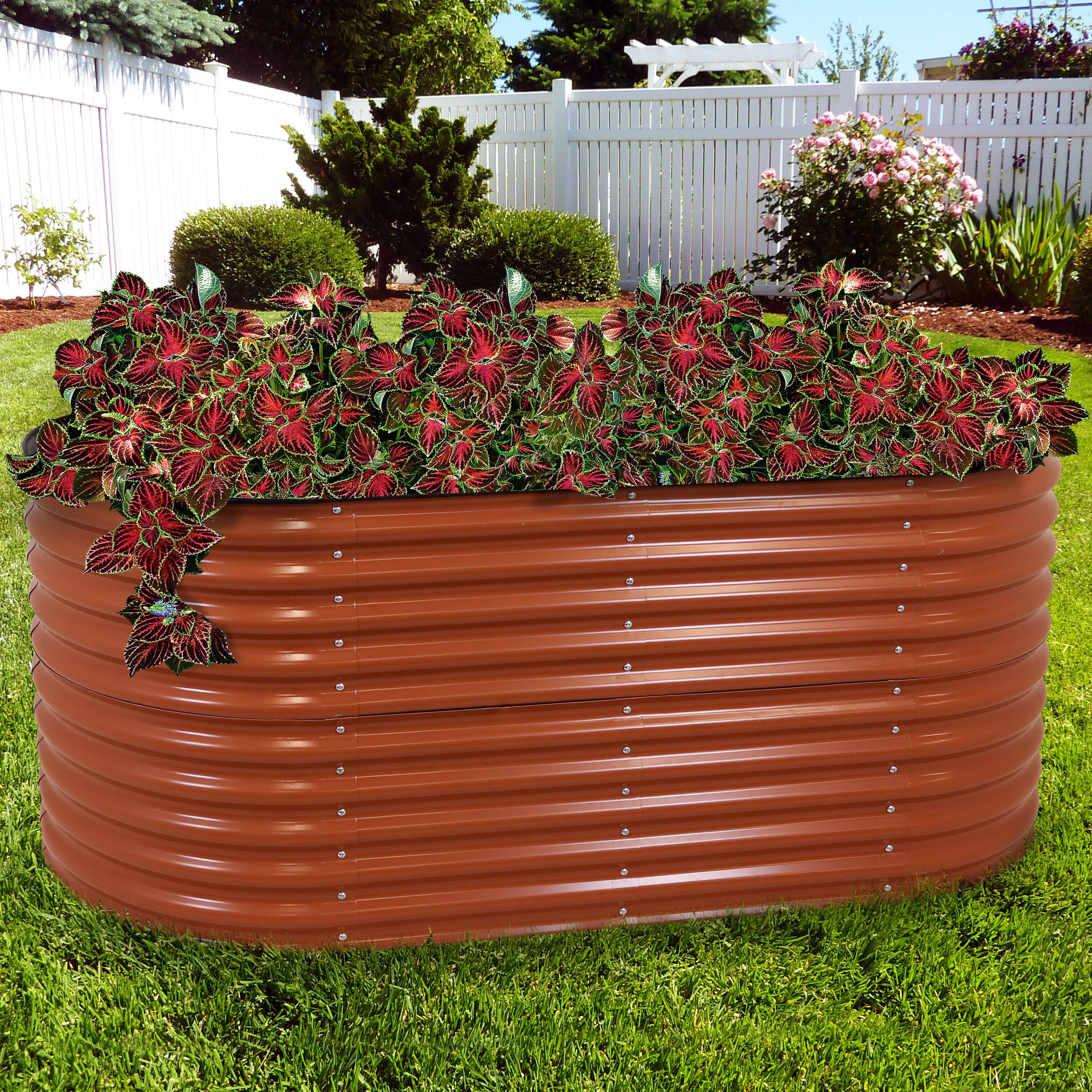 Alt View 1. Sunnydaze - Galvalume Steel Oval Raised Garden Bed - 79 in x 32 in - Brown.