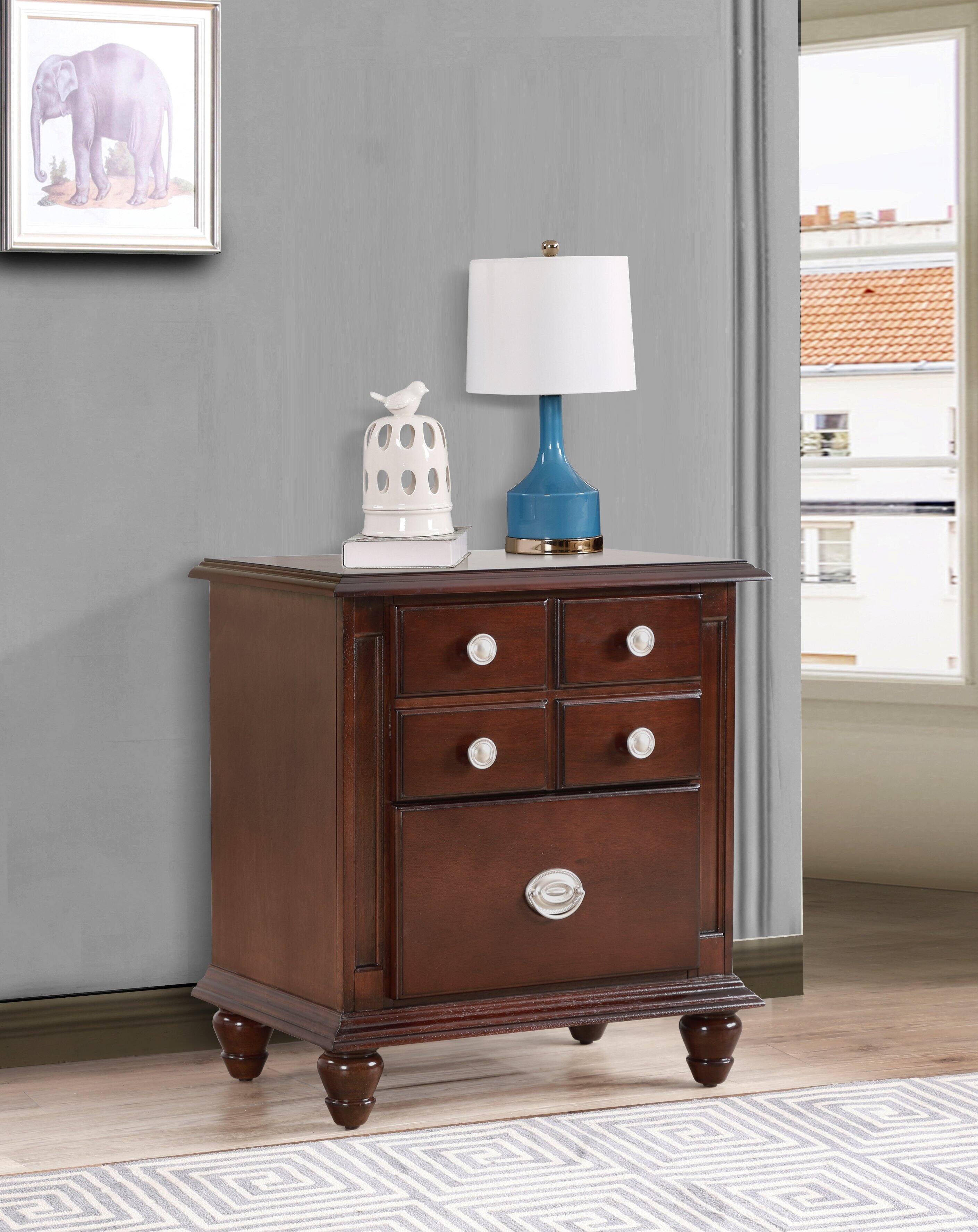 Front. Tiramisubest - Cappuccino Night Stand with Real Wood Veneers and Nickle Hardware - Beige.