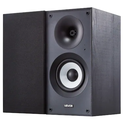 Front. VEVOR - 25W x 2, Active Studio Monitor Speaker with 5.5 Inch Woofer, Bluetooth/RCA/Coaxial/Optical/USB/Subwoofer Connection - Black.