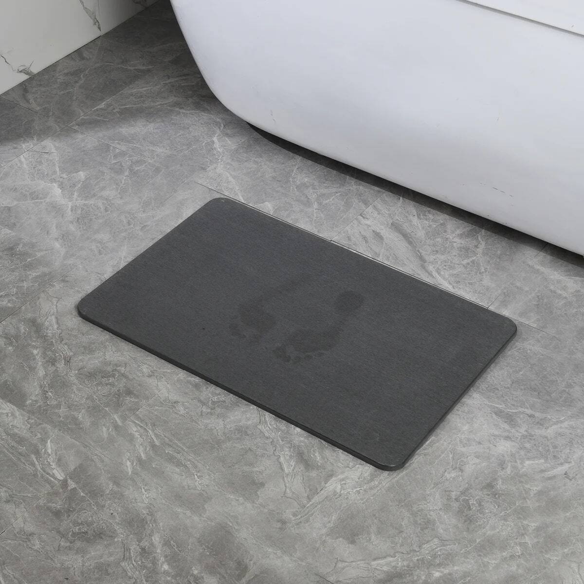 Back. J&V TEXTILES - 24'' x 15'' Diatomaceous Quick-Drying Stone Bath Mat - BLACK.