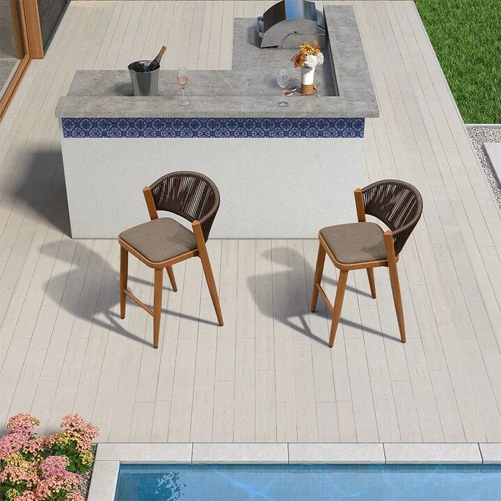 Alt View 2. PURPLE LEAF - Outdoor Bar Stool Set of 2 Rattan Bar Stools with Back Metal Bar Height Stool Outdoor Bar Chair for Garden Kitchen - Brown-Counter Height.