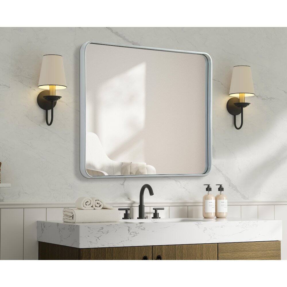 Alt View 2. Elegant Decor - Contour Metal Rectangle Mirror 30x36 in Silver - Silver.