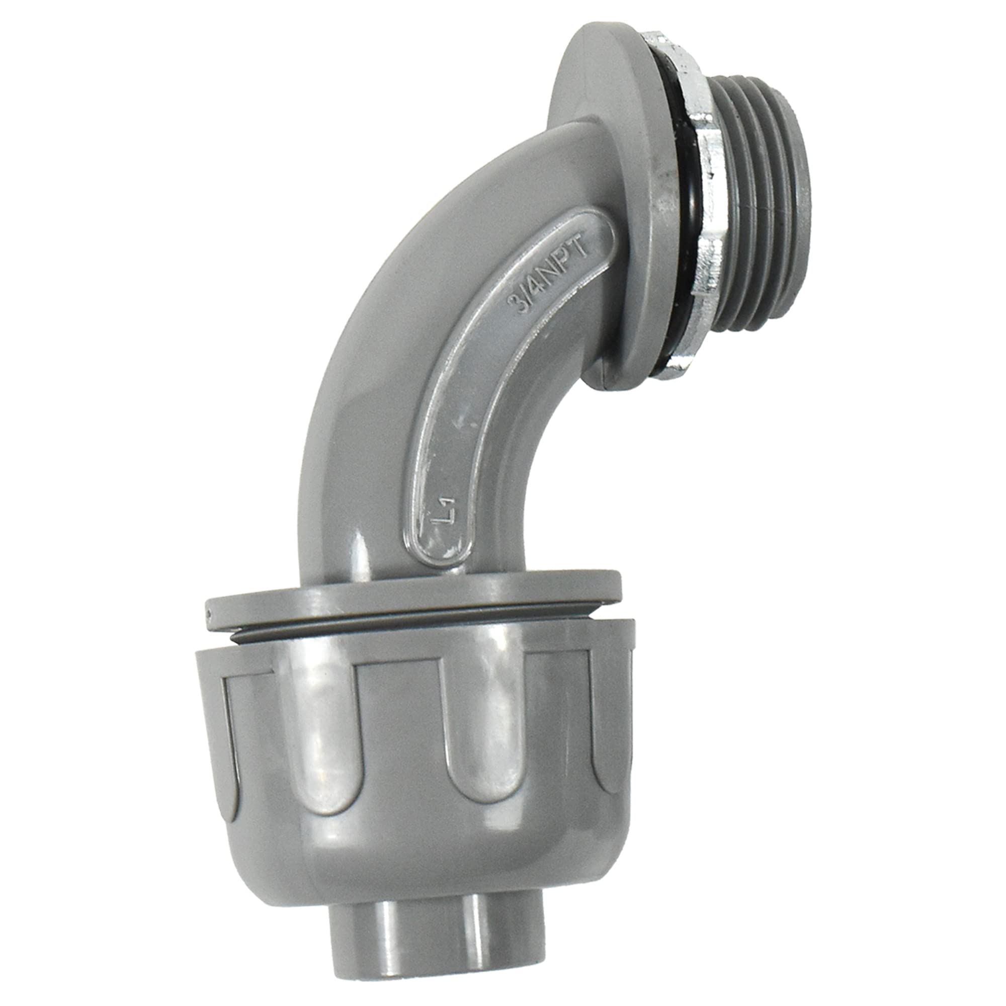 Angle. HQRP - 2-Pack 3/4 in Liquid-Tight 90-Degree Nonmetallic PVC Conduit Connector - UL Listed - Gray.