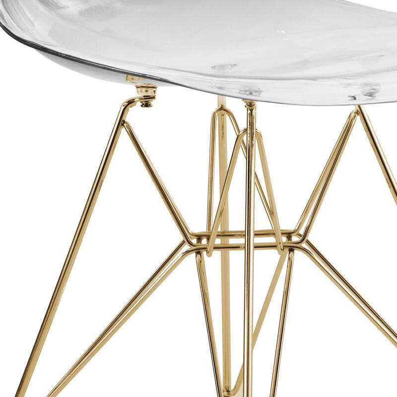 Alt View 2. LeisureMod - Cresco 2-Pieces Acrylic Dining Chair with Curved Seat and Durable Gold Metal Legs - Clear.