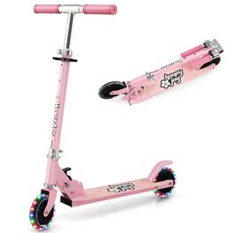 Costway - Folding Adjustable Height Kids Toy Kick Scooter Rear Brake 2 Flashing Wheels - Pink