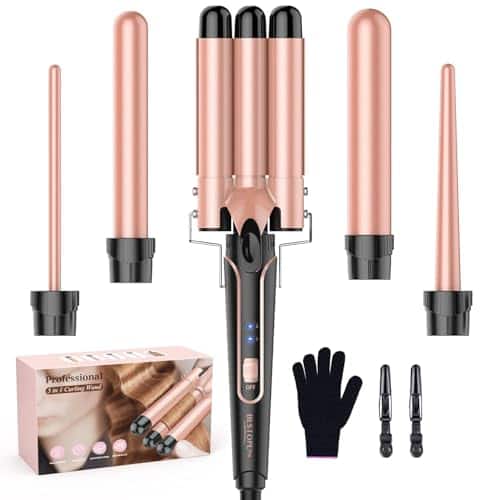 DORLUKFU - Waver Curling Iron Wand, 5 in 1 Curling Wand Set with 3 Barrel Hair Crimper for Women, Fast Heating Hair Wand Curler in