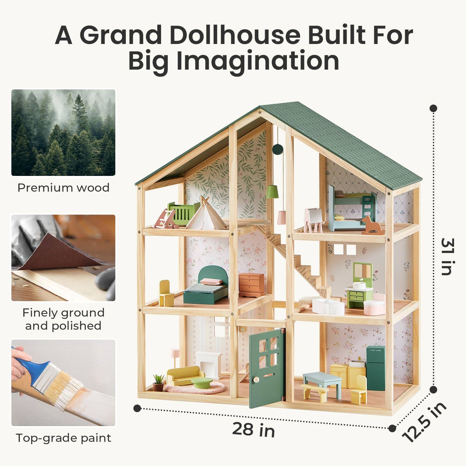 A Grand Dollhouse Built For Big Imagination

Premium wood
31 in
Finely ground and polished
Top-grade paint
28 in
12.5 in