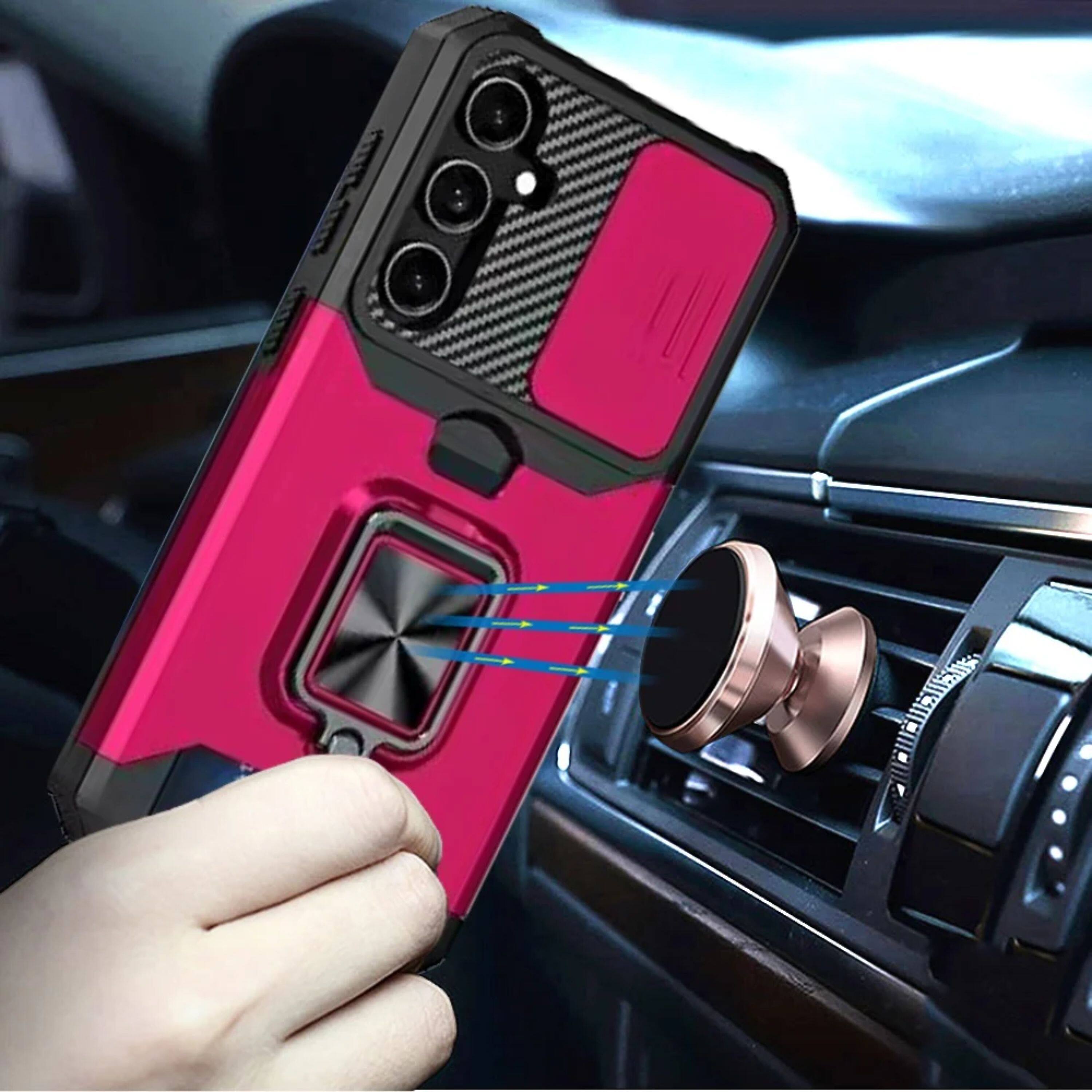 Left. Kitcheniva - Multi-Use Card Holder with Lens Cover Plus Tempered Glass For Samsung S25 FE Hot Pink - Hot Pink.