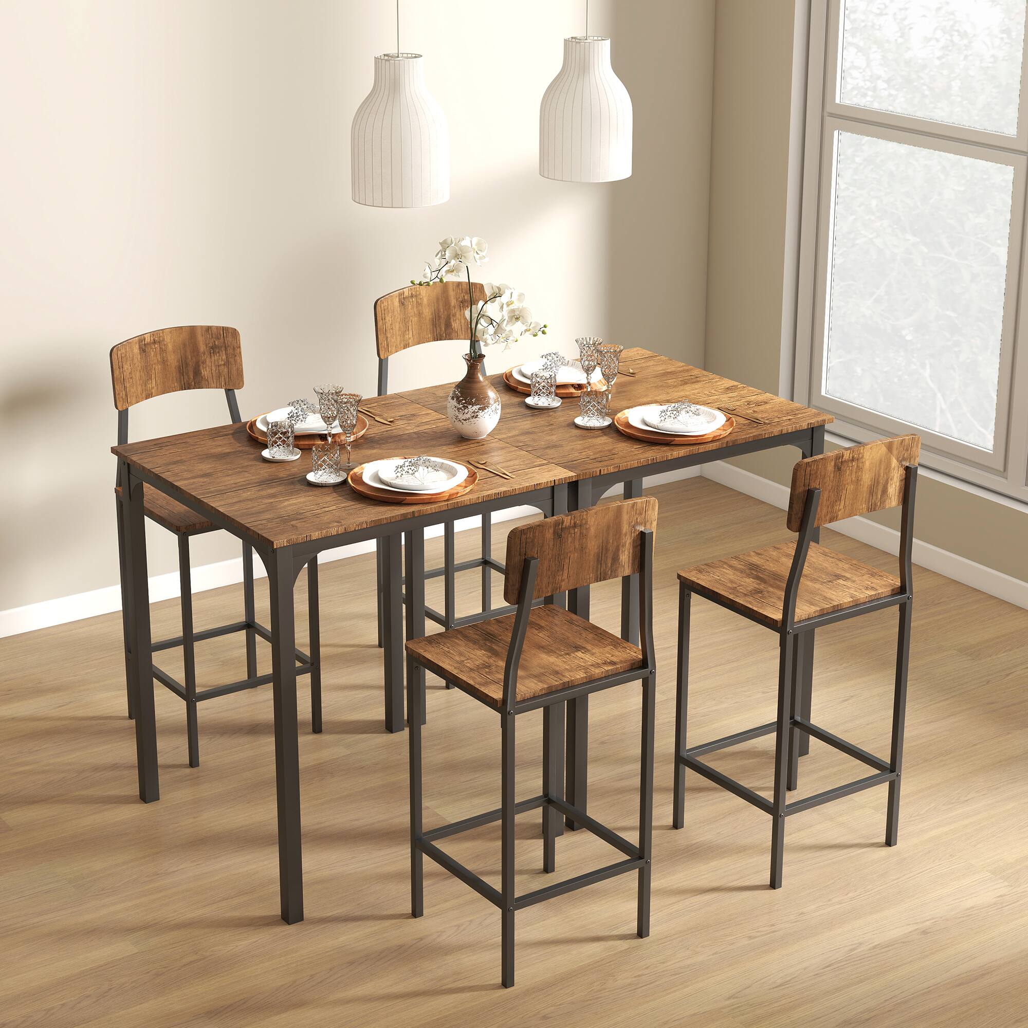 Alt View 7. Homcom - Piece Pub Table and Chairs, Small Kitchen Table and Chairs, Square Dining Table with 2 Stools - Walnut and Black.