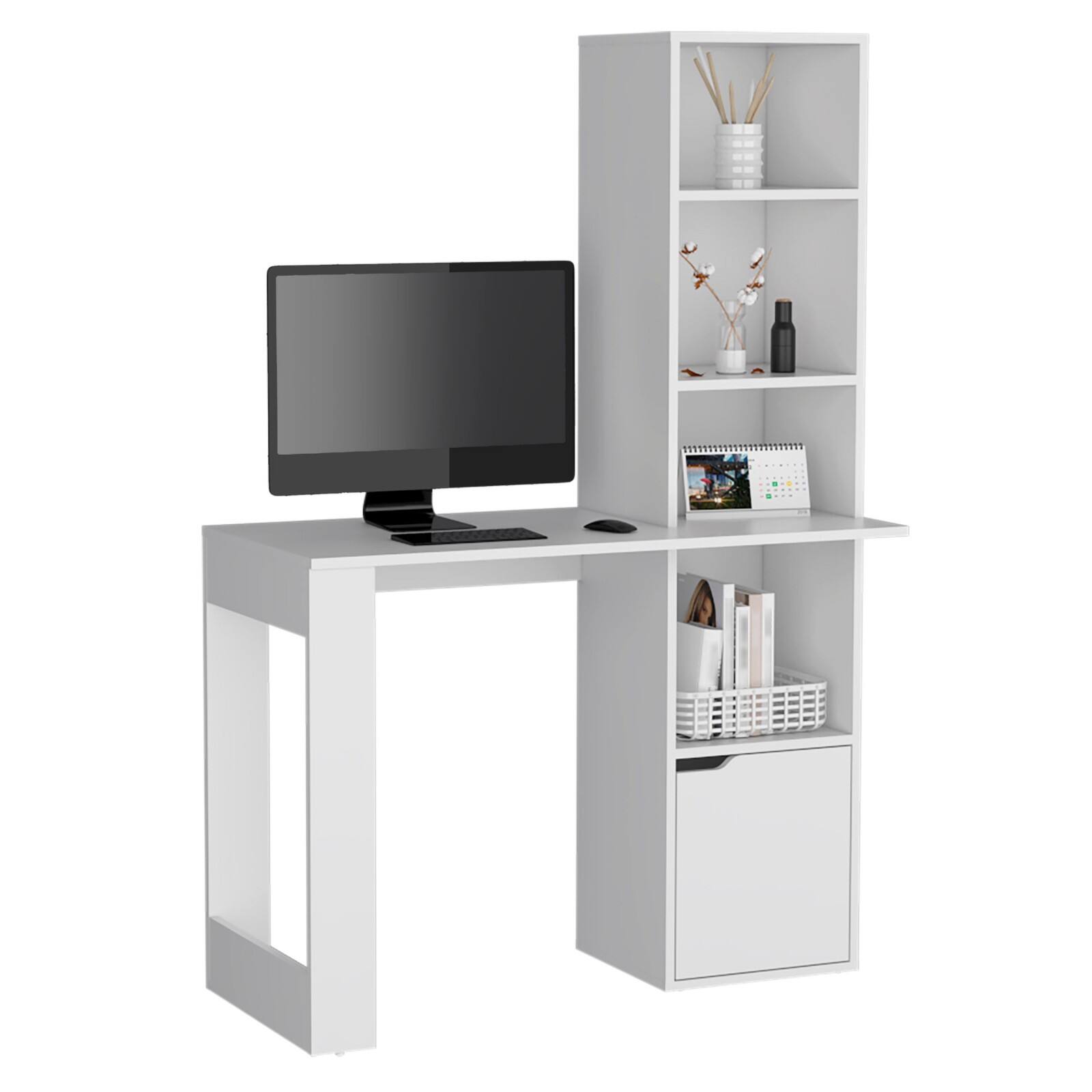 Glintex - Computer Desk with Interlocking System, Pre-Drilled Holes, Durable Wood, Easy Assembly and DIY-Friendly Design - White
