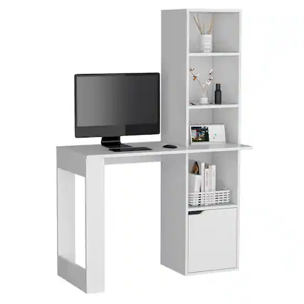Front. Glintex - Computer Desk with Interlocking System, Pre-Drilled Holes, Durable Wood, Easy Assembly and DIY-Friendly Design - White.