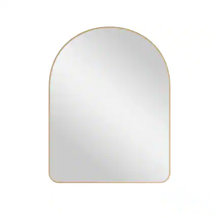 Front. WELLFOR - 28 in. W x 36 in. H Arch Anodized Aluminum Framed Bathroom Vanity Mirror - Brushed Gold.