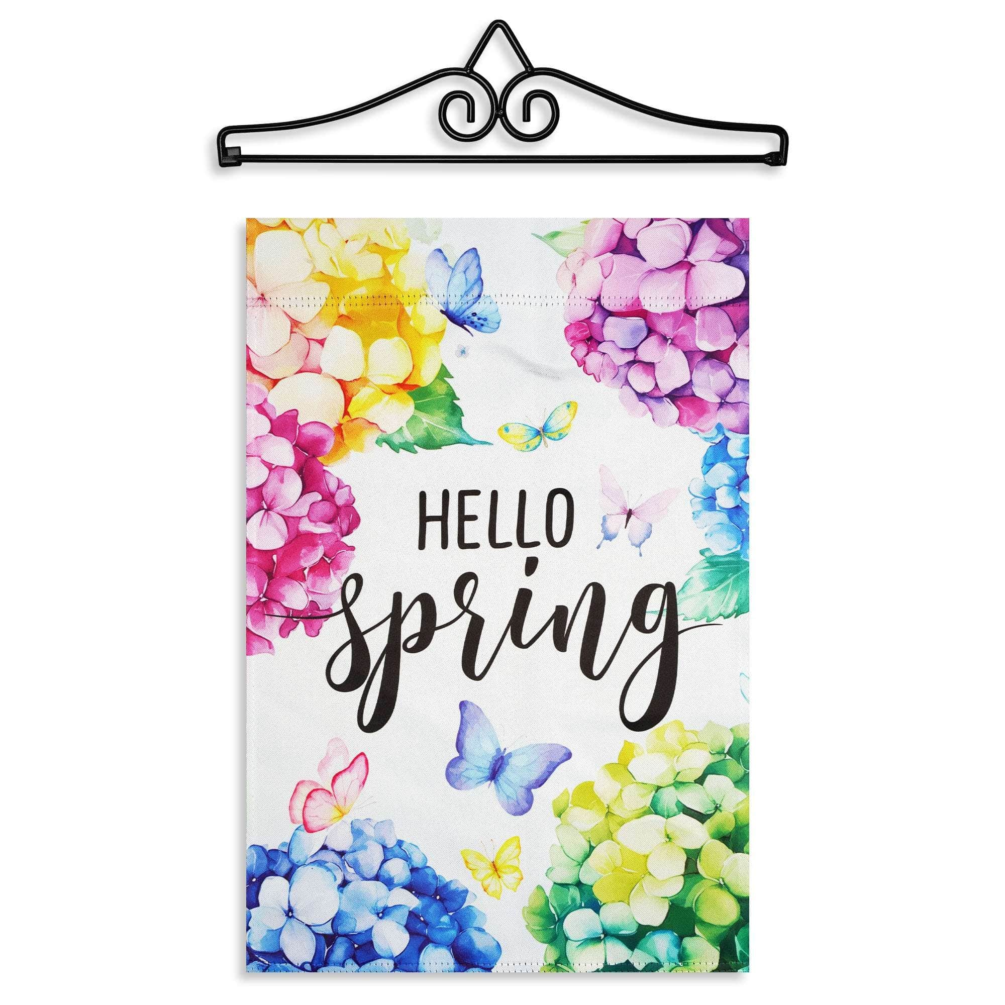 G128 - 12x18IN Hello Spring Hydrangea Butterfly Garden Flag with 14IN Hanger - Multicolor price history on PriceWatchPro