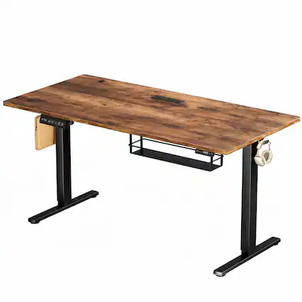 Front. AOITUN - 63 Inch Electric Standing Desk Rustic Brown, Large Modern Desk for Home Office, Adjustable Height Desk - Steel.