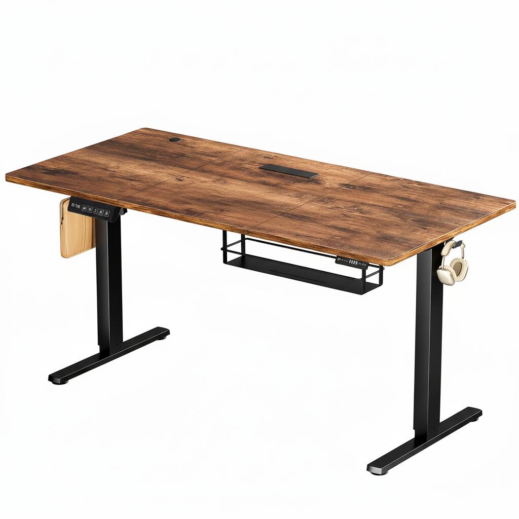 Front. AOITUN - 63 Inch Electric Standing Desk Rustic Brown, Large Modern Desk for Home Office, Adjustable Height Desk - Steel.
