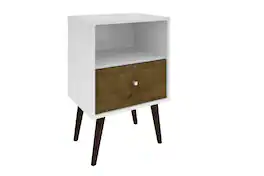 Manhattan Comfort - Liberty Mid-Century Modern 18" Nightstand - White and Rustic Brown