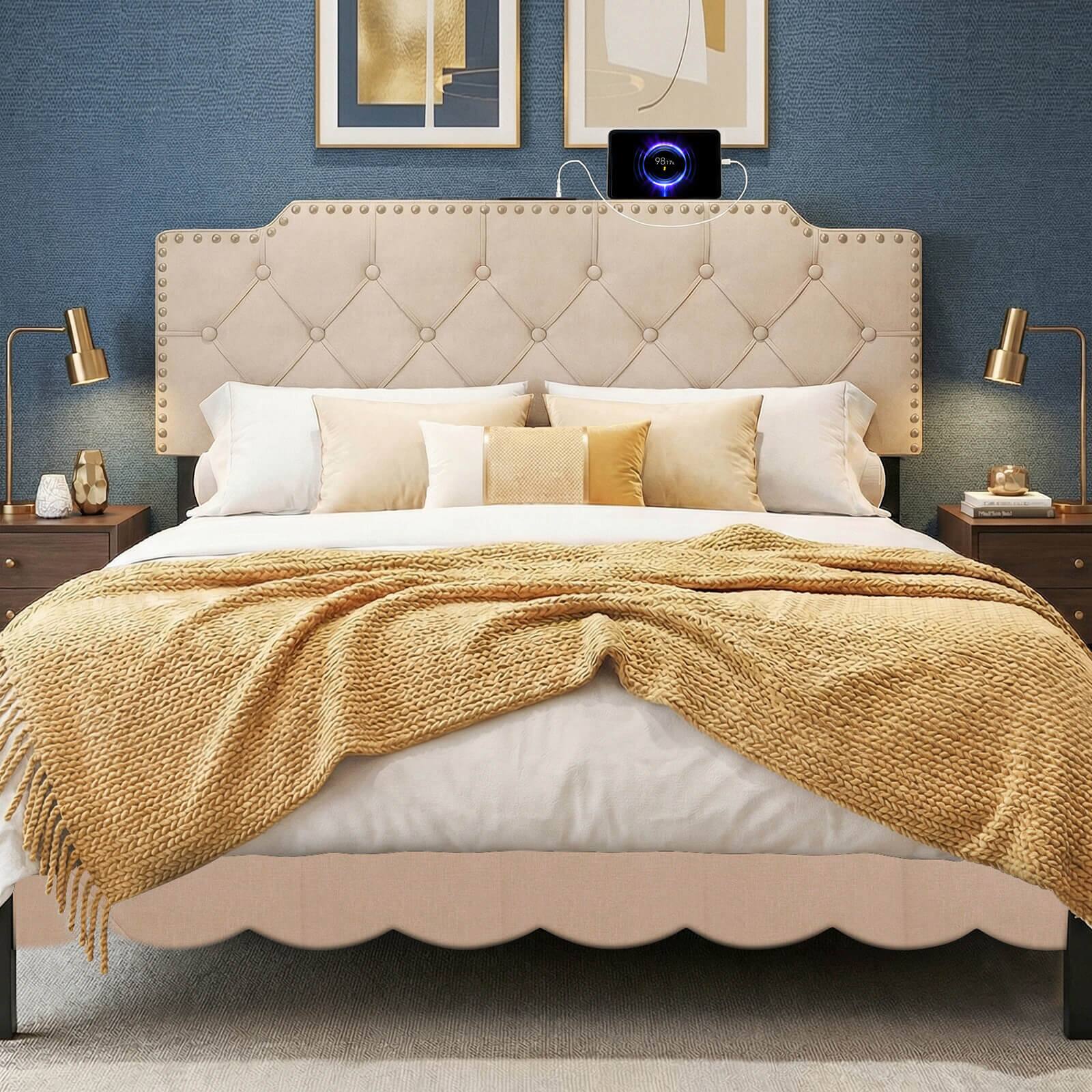 Alt View 3. Costway - Costway Headboard for Queen and Full Size Bed, Rivet Tufted Upholstered Head Board - Beige.