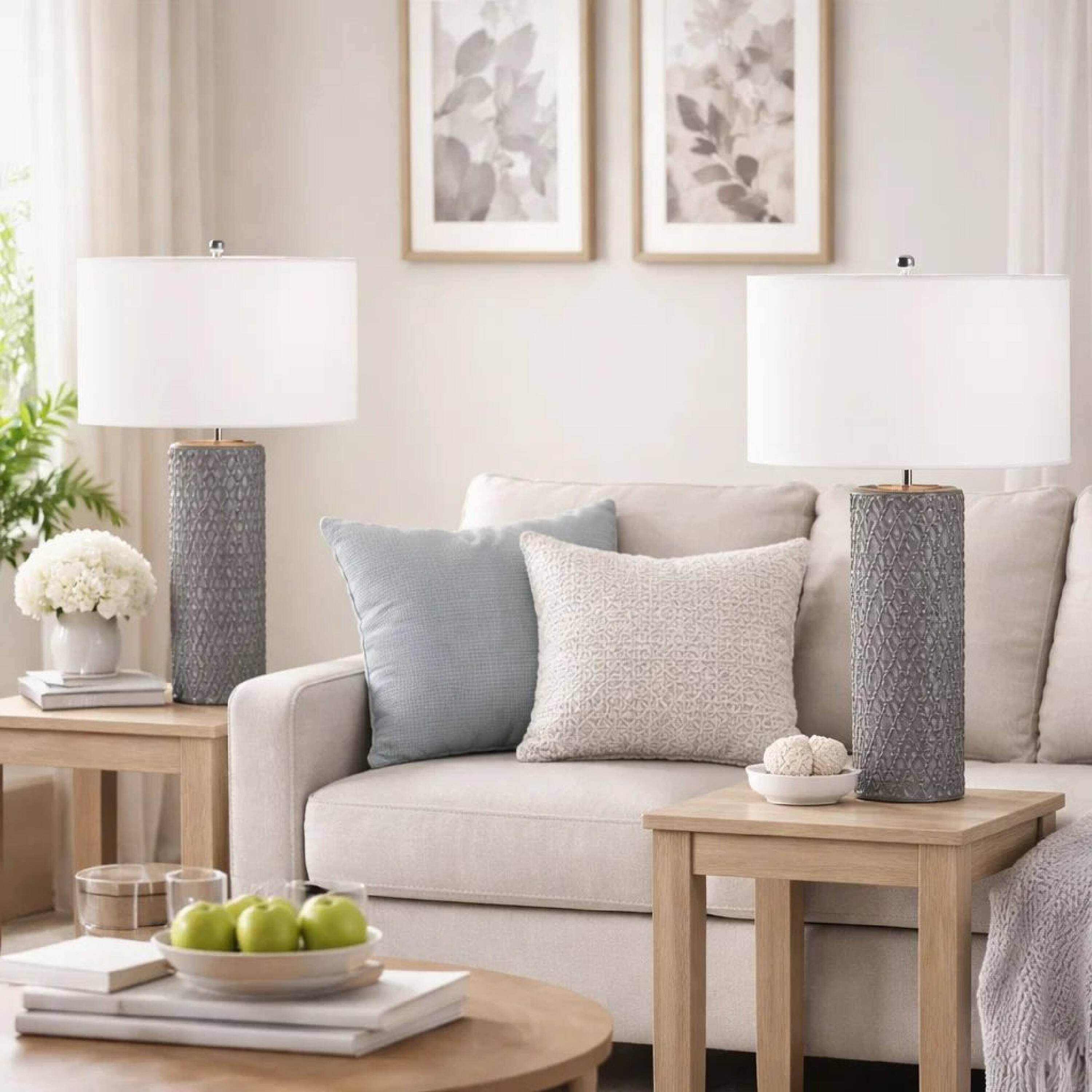 Alt View 3. Manhattan Lane - 29 Inch Accent Table Lamp Set of 2, Tall Cylinder, Ball Finial Accent - White, Silver, and Gray.