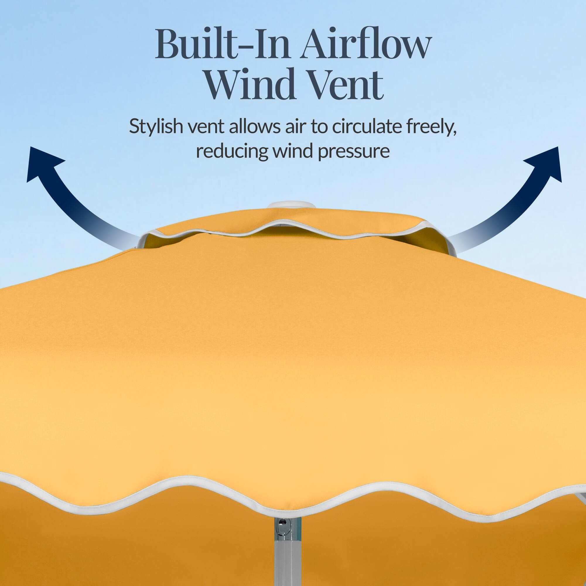 Built-In Airflow Wind Vent  
Stylish vent allows air to circulate freely, reducing wind pressure