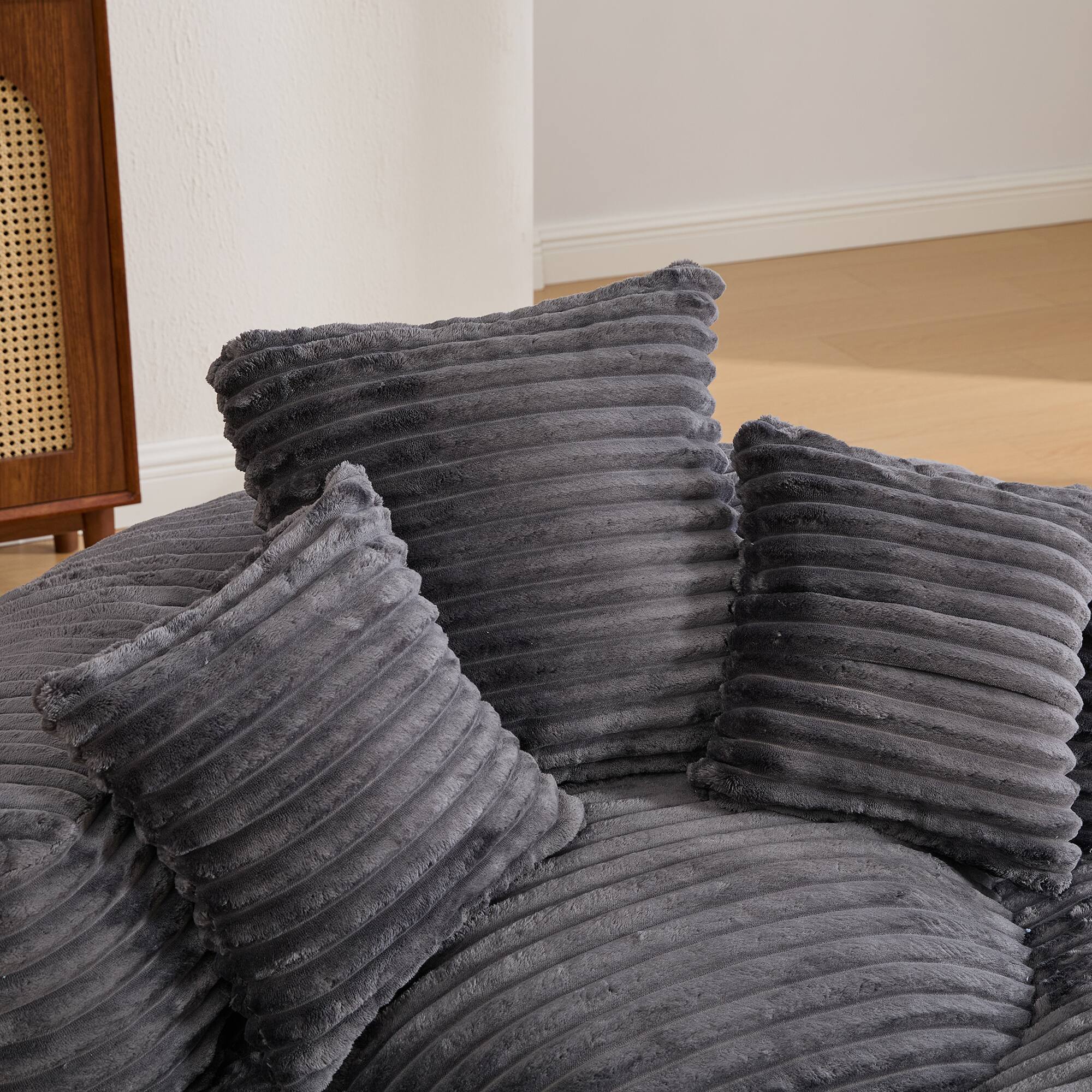 Alt View 8. Meqiodas - Bean Bag Chairs, Bean Bag Sofa for Adults, Kids,Oversized Corduroy Bean Bag Chair with 3 Pillows & Armrest - Gray.