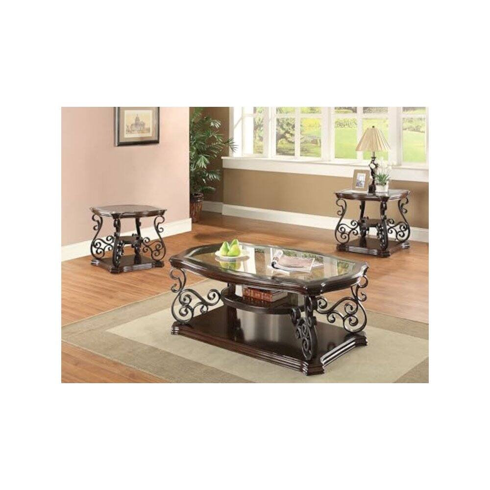 Alt View 1. Coaster Co. of America - Laney 3-piece Glass Top Coffee and End Table Set Dark Merlot - Brown.